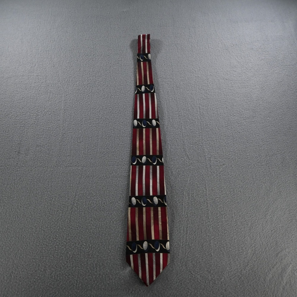 Monsieur Givenchy Mens Vintage Geometric Striped Silk Necktie OS Red Silver Gold